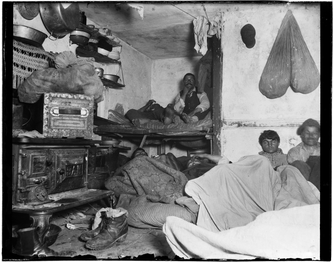 jacob riis lodgers in bayard street tenement, five cents a spot