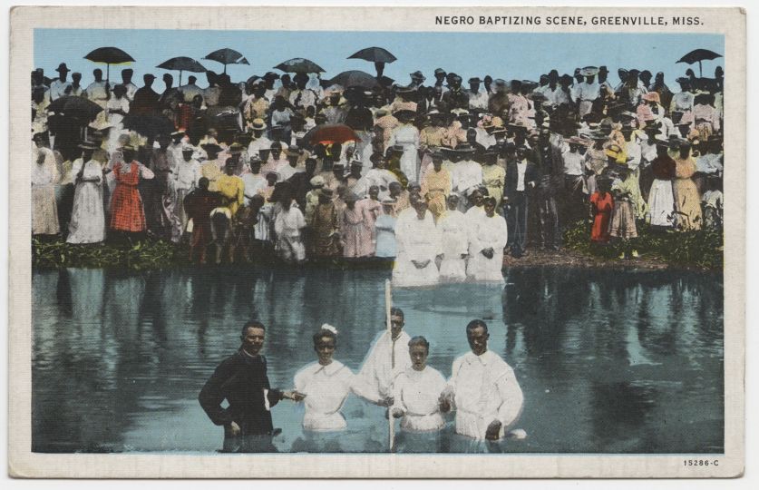 Unidentified Photographer [River baptism], ca. 1910. Gelatin silver print postcard. International Center of Photography