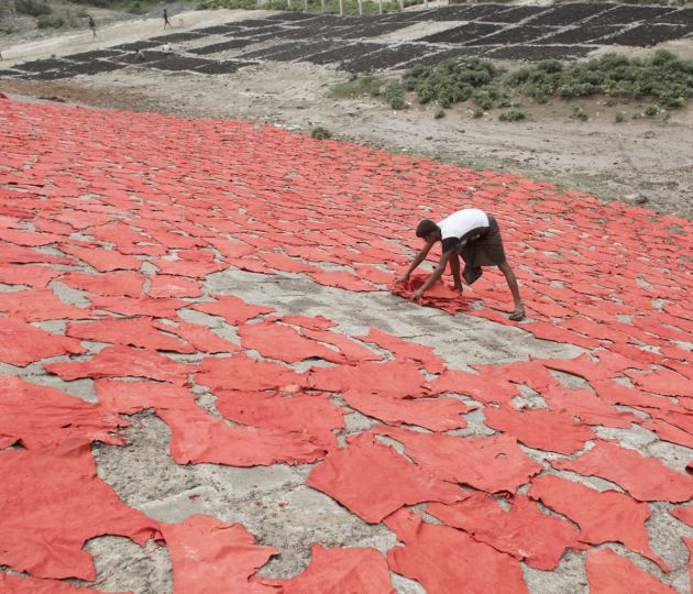 Un garçon met le cuir àu00a0sécher à coté du Buriganga, Dacca, Bangladesh © Munem Wasifu2028