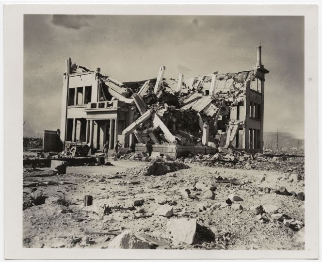 United States Strategic Bombing Survey, Physical Damage Division [Ruins of Chugoku Coal Distribution Company or Hiroshima Gas Company], November 8, 1945rn© International Center of Photography