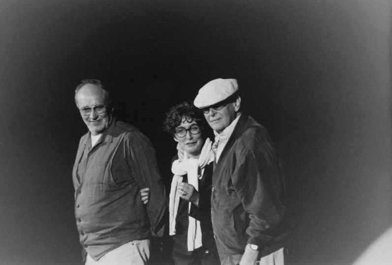 Robert Delpire, Sarah Moon and Henri Cartier-Bresson after the screening of Moon's film on  Cartier-Bresson, Théu00e2tre Antique, 1994 © Bernard Batais, collection Bernard Batais