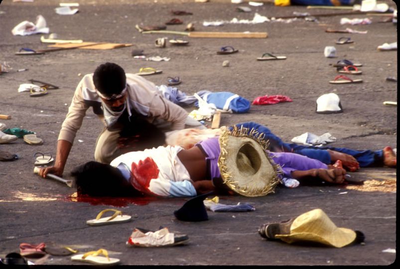 Manilla, Philippines. Jan. 1987.rnThe --Mendiola Massacre-- - a farmers demonstration against President Corazon Aquino's administration resulted in the army firing into the crowd at Mendiola Bridge. Although it was supposed to be a peaceful march, there is some question as to whether or not some of the --farmers-- were armed © Thomas Haley