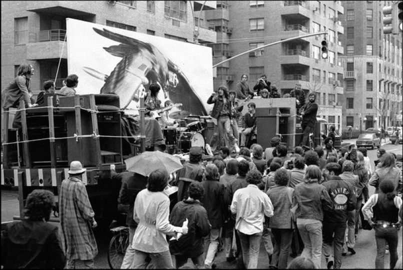 The Rolling Stones perform on a flatbed truck in Greenwich Village to promote their upcoming tour, NYC,
From SoHo Blues - A Personal Photographic Diary of New York City in the 1970s by SoHo Weekly News chief photographer Allan Tannenbaum © Allan Tannenbaum