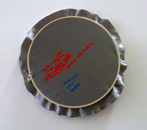 --I know it's over-- Embroidery thread, satin and sewing hoop. © Frances Goodman