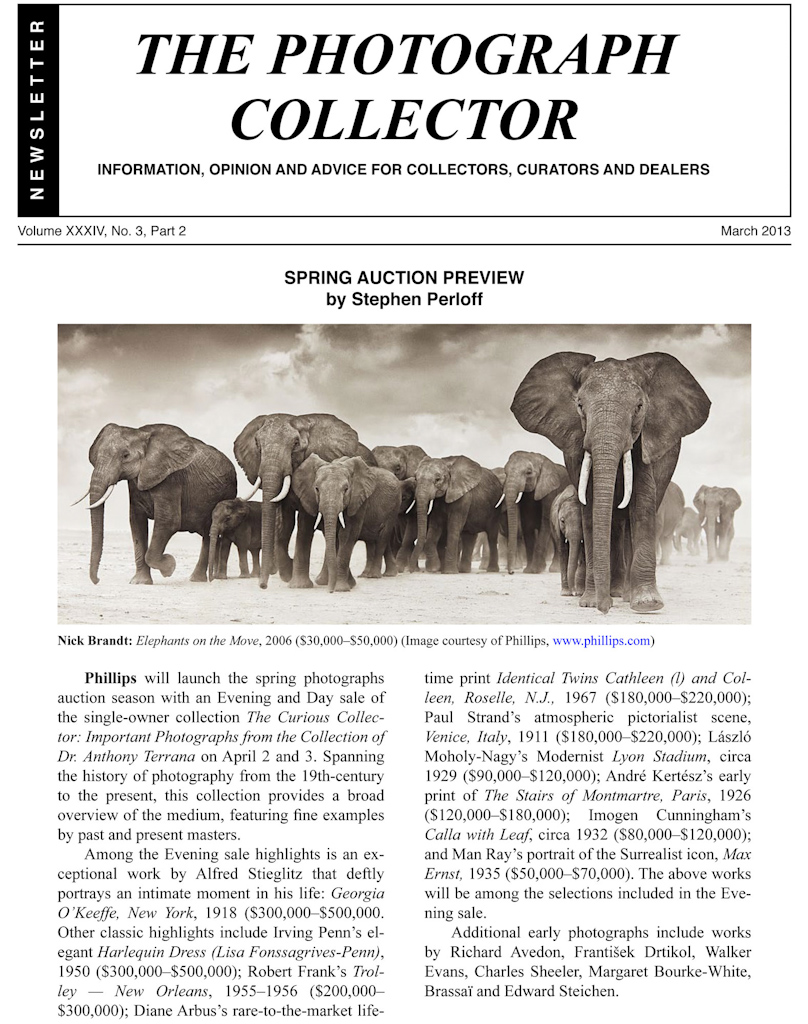 Spring Auction Review -by Stephen Perloff - The Eye of Photography Magazine