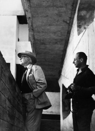 Le Corbusier and Lucien Hervé at the High Court, Chandigarh, India, 1955 (photographer unknown)