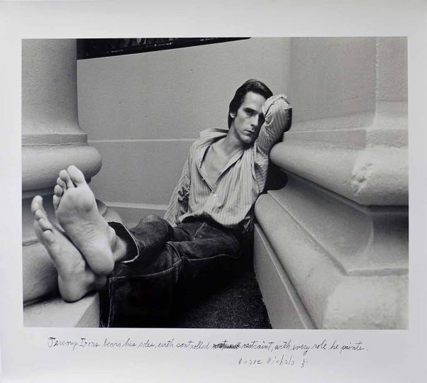 Jeremy Irons, 1980/2015
Gelatin silver print with hand-applied text
11 7/8 x 17 3/4 inches (image); 15 7/8 x 19 7/8 inches (sheet)
Edition 1/5
© Duane Michals. Image courtesy of DC Moore Gallery, New York
