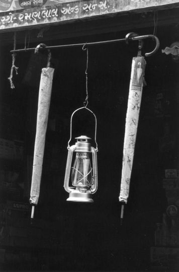 Bhupendra Karia, Lamp and Two Umbrellas, Baroda, 1968 Vintage Silver print