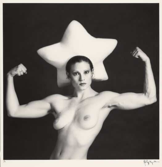 Robert Mapplethorpe (American, 1946–89). Lisa Lyon (wearing a star hat by Claude Montana), 1982, gelatin silver print. Promised giift of The Robert Mapplethorpe Foundation to the J. Paul Getty Trust and the Los Angeles County Museum of Art.
