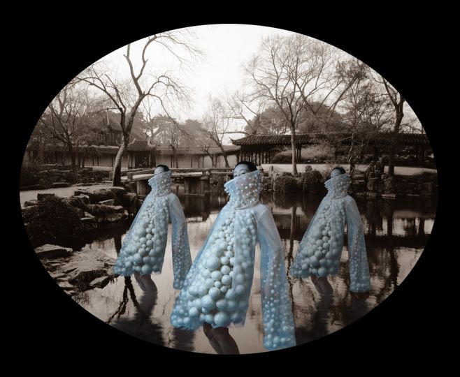 Lin Tianmiao and Wang Gongxin Here? or There?, 2002 1 from a suite of 15 color photographs 15.75 x 13.75 inches (40 x 35 cm) © Lin Tianmiao and Wang Gongxin Courtesy Galerie Lelong, New York