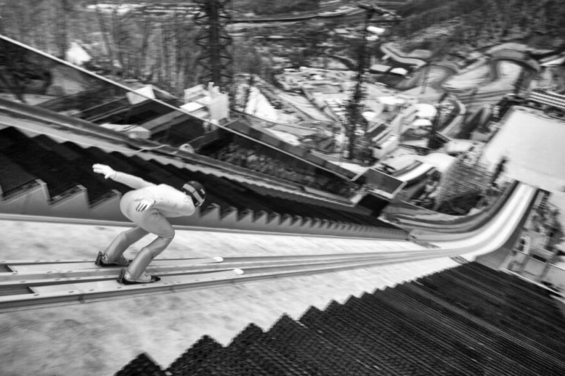 © David Burnett Feb 17, 2014 Sochi, Russia Olympic Winter Games At Russki Ski Jumping park: Nordic Combined competitors jump on the Large Hill Aerials: Men's Aerials Prelim /Mid rounds at Rosa Khutor Extreme Park Canada (3-1) def. Swiss women Hockey at Shayba Arena