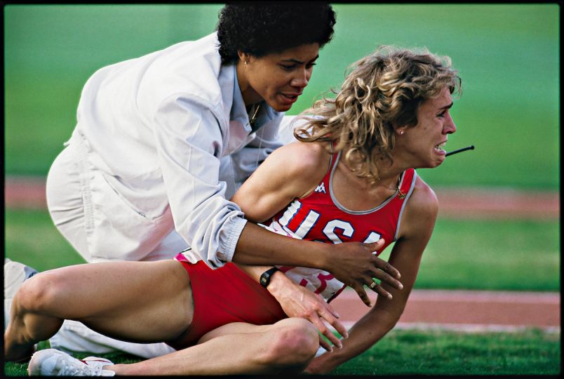 Mary Decker, the favored American runner after falling in the women's 3000m final at the Summer Olympics. Los Angeles, California, USA, August 10, 1984 © David Burnett