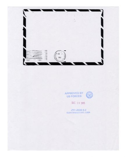A redacted copy of a letter sent to UK resident Omar Deghayes during his six years of captivity at the Guantanamo Bay detention camp, 2010, from the series Letters to Omar © Edmund Clark
