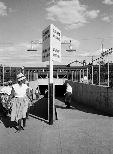 David Goldblatt, Racially split subway at the Randfontein railway station, as required under the Reservation of Separate Amenities ActNo 49 of 1953. Randfontein, circa 1962