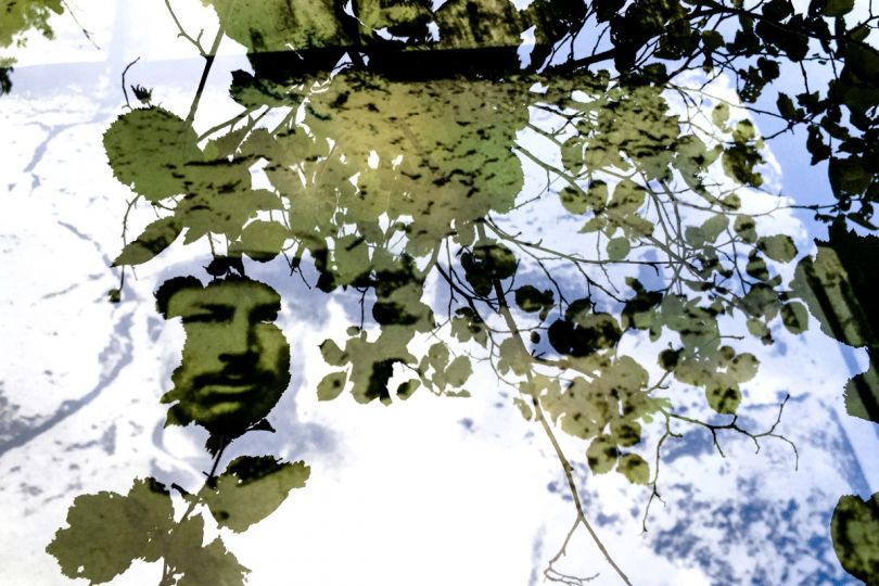APRÈS UN RÊVE (POUR VIVRE ICI), 2017.  Format 45 x 30 cm. Détail d’un polyptyque de 15 photographies. Archive imprimée sur Plexiglas installée in situ puis photographiée. © Sophie Zénon