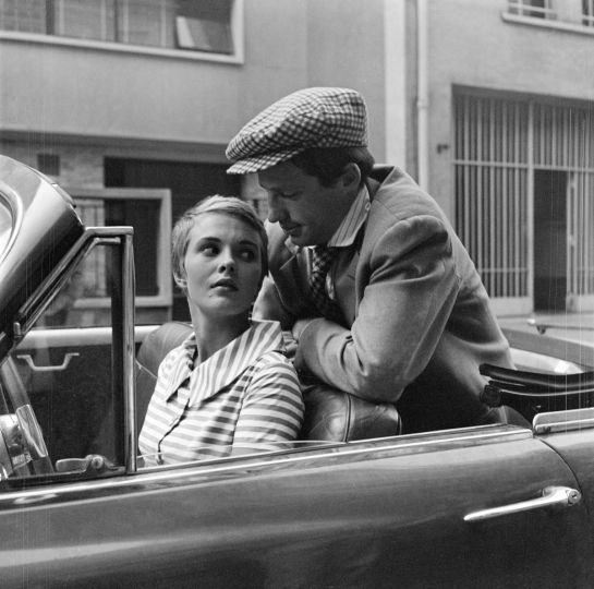 Jean Seberg (1938-1979), actrice américaine, et Jean-Paul Belmondo (né en 1933), acteur français, lors du tournage d'