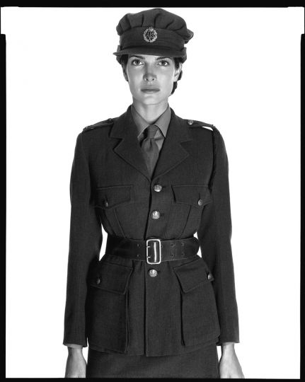 Stephanie Seymour, British Auxiliary Transport Services uniform, New York, April 1995 - Photograph by Richard Avedon © The Richard Avedon Foundation – Courtesy Hamiltons Gallery
