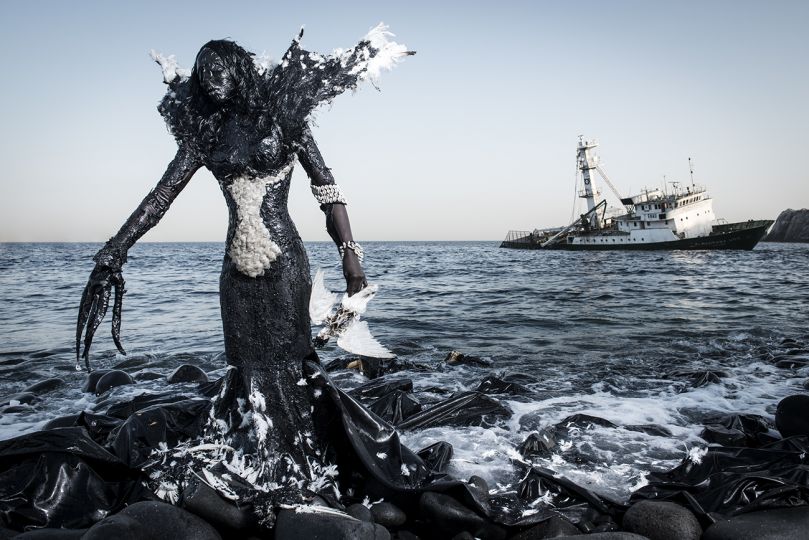Fabrice Monteiro.-The Prophecy-2016 - Pollution from petroleum industries is responsible the disappearance of entire marine ecosystems, for loss of resources, reduction in people’s quality of life, and contributes to the disappearance of traditional fishing; an important source of livelihood for hundreds of thousands of people in Senegal.  Since 2000, 10 accidents have been recorded at sea, resulting in over 780,000 tons of oil spills! In 2013, on the island of la Madeleine (Senegal) the worst has been avoided