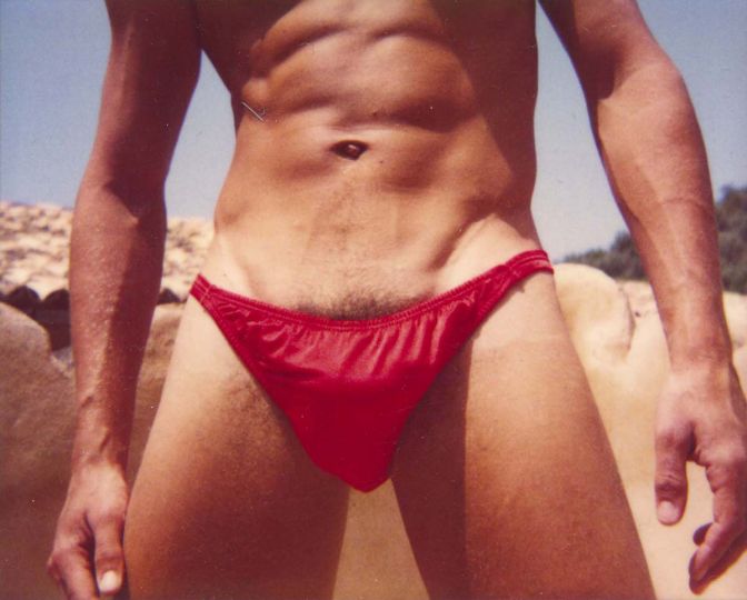 Kevin Kendall In Red Bikini, 1986
Unique Vintage Polaroid
4 x 4” © Christopher Makos – Courtesy Daniel Cooney Fine Art