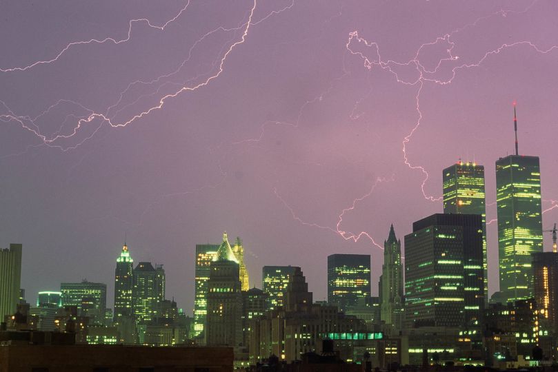 Lightning over WTC, Lower Manhattan, NYC © Jay Maisel