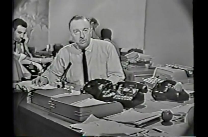 1963. Walter Cronkite addresses viewers on CBS announcing the assassination of President Kennedy, just moments after the shooting in Dallas, Texas on November 22, 1963. © CBS - In one of his most famous broadcasts, Walter Cronkite addresses viewers on CBS announcing the assassination of President Kennedy, just moments after the shooting in Dallas, Texas on November 22, 1963. CBS was the first to break the news over television at 12:40 p.m. CST/1:40 p.m. EST, just 10 minutes after JFK was shot. Walter Cronkite filed an audio-only report; live video of Cronkite was impossible at that time, as no camera in the CBS newsroom was active and ready. © CBS