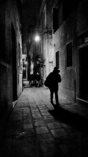 Venice at Night - Shadow Man Being Followed © Jim McKinniss