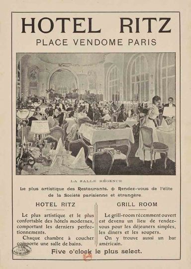 Anonyme, Hôtel Ritz, place Vendôme, Paris, 1901, placard publicitaire © Bibliothèque nationale de France, Paris.