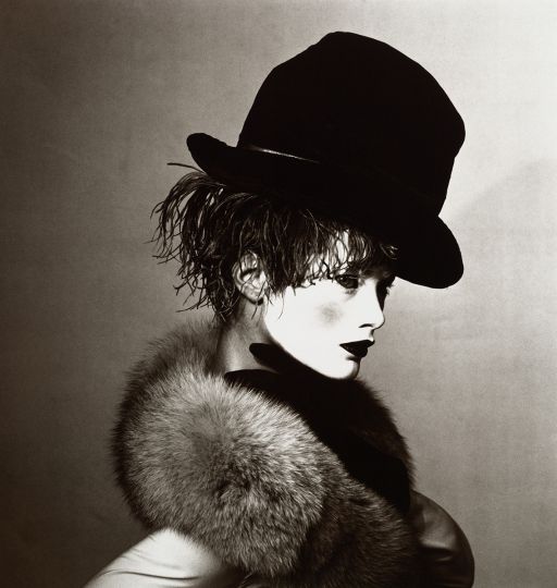 Black Hat and White Face, New York, 1997, platinum-palladium print by Irving Penn. Gift of Robert A. Freson Family, Bowdoin College Museum of Art, Brunswick, Maine. © The Irving Penn Foundation.