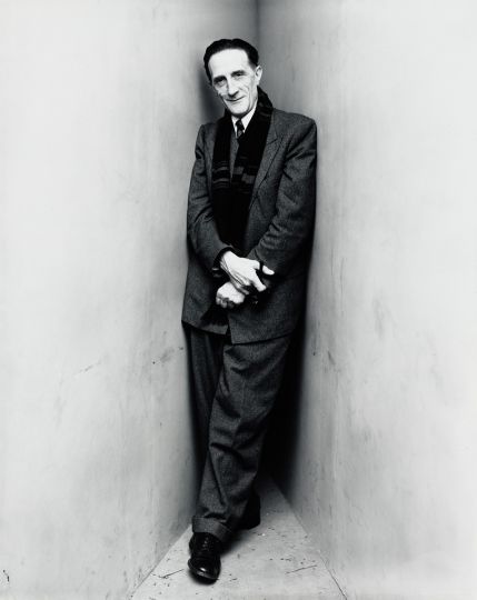 Marcel Duchamp (2 of 2), New York, 1948, gelatin silver print by Irving Penn. Gift of Robert A. Freson Family, Bowdoin College Museum of Art, Brunswick, Maine. © The Irving Penn Foundation.