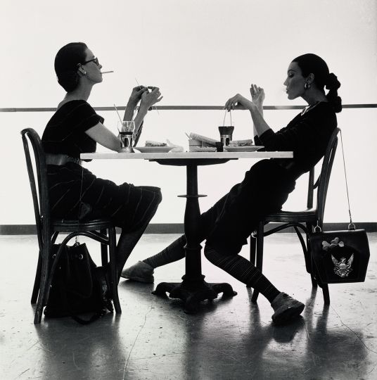 Women in Wartime, (Dorian Leigh and Evelyn Tripp), New York, 1949, gelatin silver print by Irving Penn. Gift of Robert A. Freson Family, Bowdoin College Museum of Art, Brunswick, Maine. © The Irving Penn Foundation.