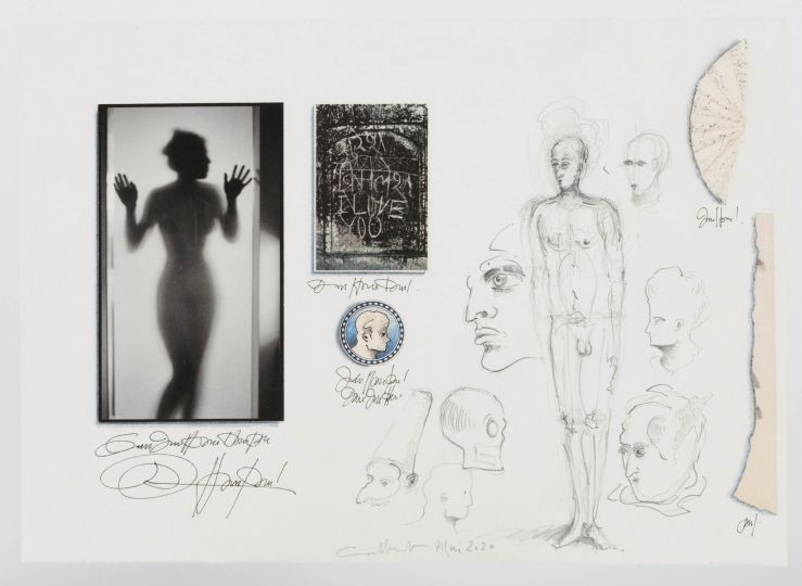 Sans titre, 2020 Photographies : Araignée, Île d’Yeu, 2018 / Jantar Mantar, Jaipur, Inde, 1999 Collage, tirage photographique sur papier Murakumo blanc, dessin, crayon, encre, étiquette 26 cm x 37 cm © Bertrand Huet / Tutti courtesy baudoin lebon
