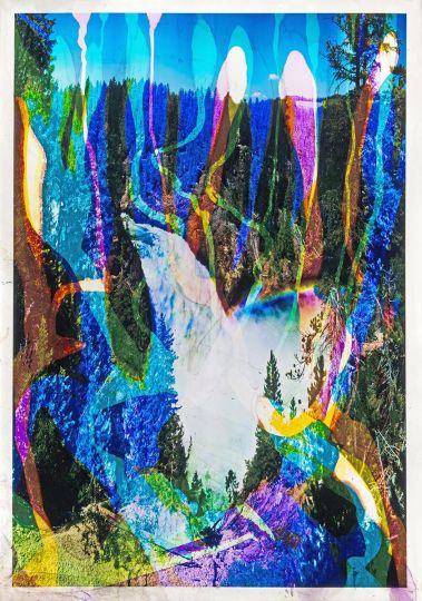 Matthew Brandt, Upper Falls C1M6Y3, 2015. Multi-layered duraclear prints processed with Upper Falls water in LED lightbox frame, 65 ¼ x 46 ¼ inches. Courtesy of the Artist © Matthew Brandt