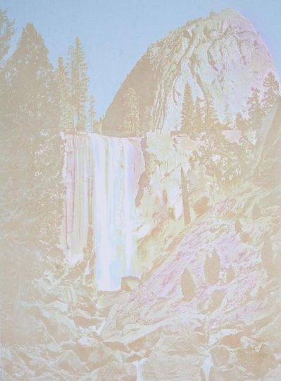 Matthew Brandt, Crest Pepto Mustard Oyster 3, 2012. Multi-layer silkscreen on paper made with Crest toothpaste, Pepto Bismol, mustard, and oyster sauce, 40 x 30 inches. Courtesy of the Artist © Matthew Brandt