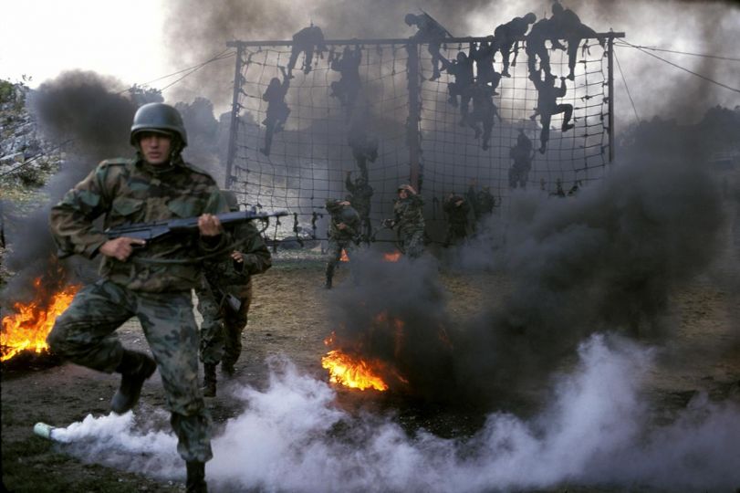 BEIRUT, LEBANON, 1996 Lebanese army recruits perform training exercises in the hills about Beirut. © Ed Kashi - Courtesy Kehrer Verlag