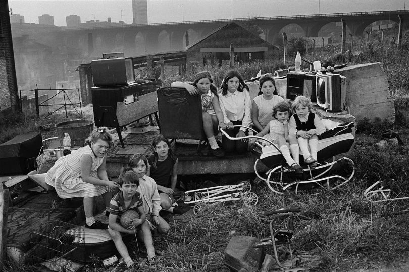 Children with collected junk near Byker Bridge, 1971