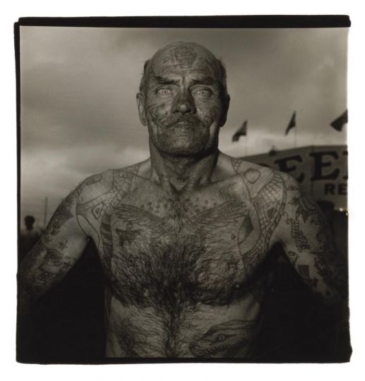 Diane Arbus, Tattooed man at a carnival, MD. 1970 © The Estate of Diane Arbus