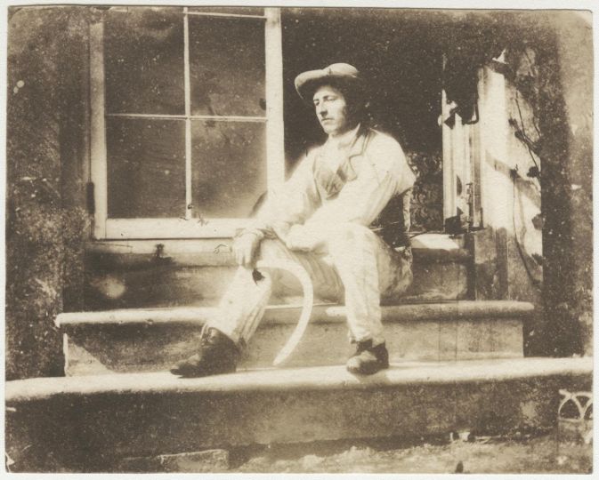 Rev. Calvert Richard Jones (Welsh, 1802-1877)
Gardener seated with sickle, early 1850s
Salt print from a glass negative
8.2 x 10.3 cm - Courtesy Hans P. Kraus Jr. Fine Photographs