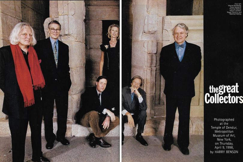In 1996, for American Photo, David Schonauer and Jean-Jacques Naudet organized a group photo by Harry Benson of the greatest photography collectors at the Metropolitan. / En 1996, pour American Photo, David Schonauer et Jean-Jacques avaient organieé au Metropolitan une photo de groupe par Harry Benson des plus grands collectionneurs de photographies. The great Collectors Photographed at the Temple of Dendur, Metropolitan Museum of Art, New York, on Thursday, April 9, 1998, by Harry Benson - From left : Werner Bokelberg, Pierre Apraxine, Thomas Walther, Marion Lambert, Roger Thérond, and Manfred Heiting. © Harry Benson