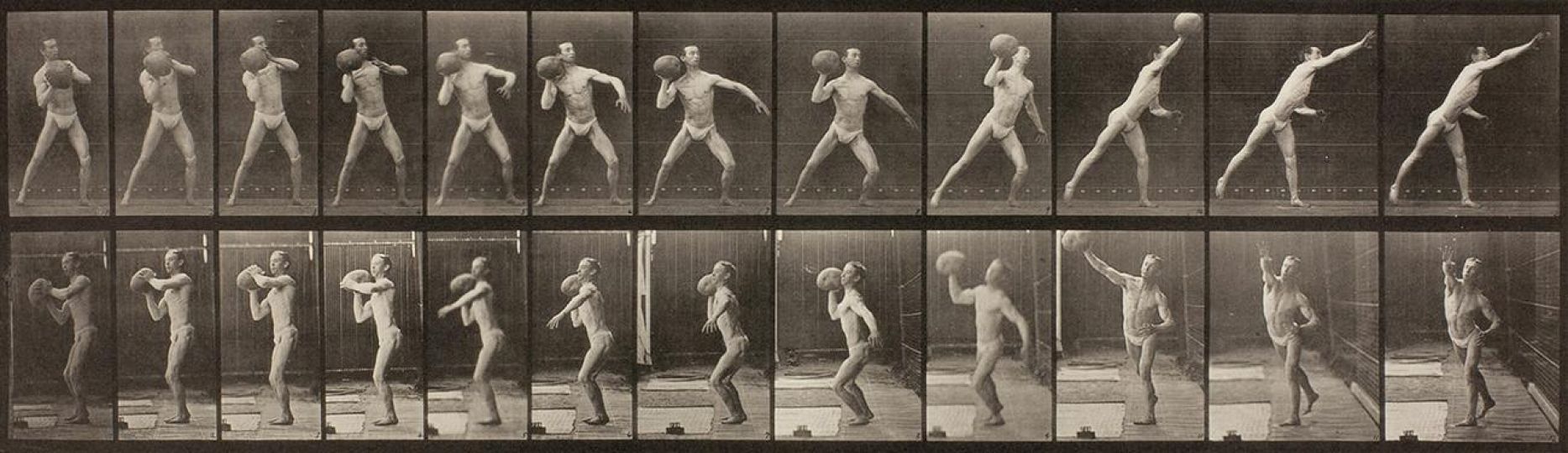 Heaving 75-lb. rock © Eadweard Muybridge c. 1887 – Courtesy Laurence Miller Gallery