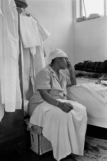Ernest Cole - South Africa, 1960s. Living in her „kaya“ out back, servant must be on call six days out of seven and seven nights ouf of seven. She lives a lonely life apart from her family. In white suburbs there are no recreation centres open to black servants. From the chapter „The Cheap Servant“ © Ernest Cole / Magnum Photos