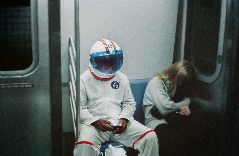 Astronaut © Seymour Licht - Halloween Underground - New York Subway Portraits