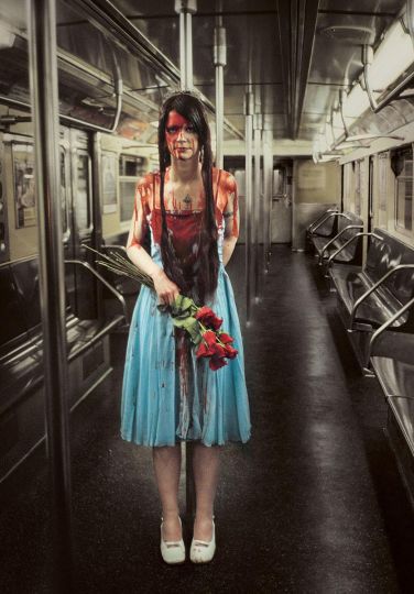 Carrie © Seymour Licht - Halloween Underground - New York Subway Portraits