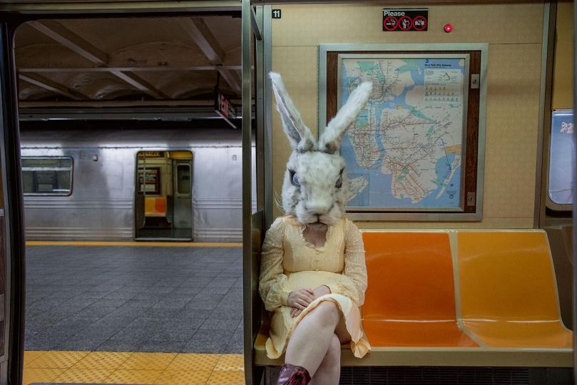 Subway Hare © Seymour Licht - Halloween Underground - New York Subway Portraits