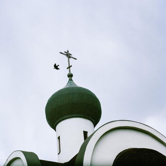 A crow flies over Irpin Cemetery. May, 2022. © Byron Smith - From the book Testament ’22 - Courtesy Verlag Kettler